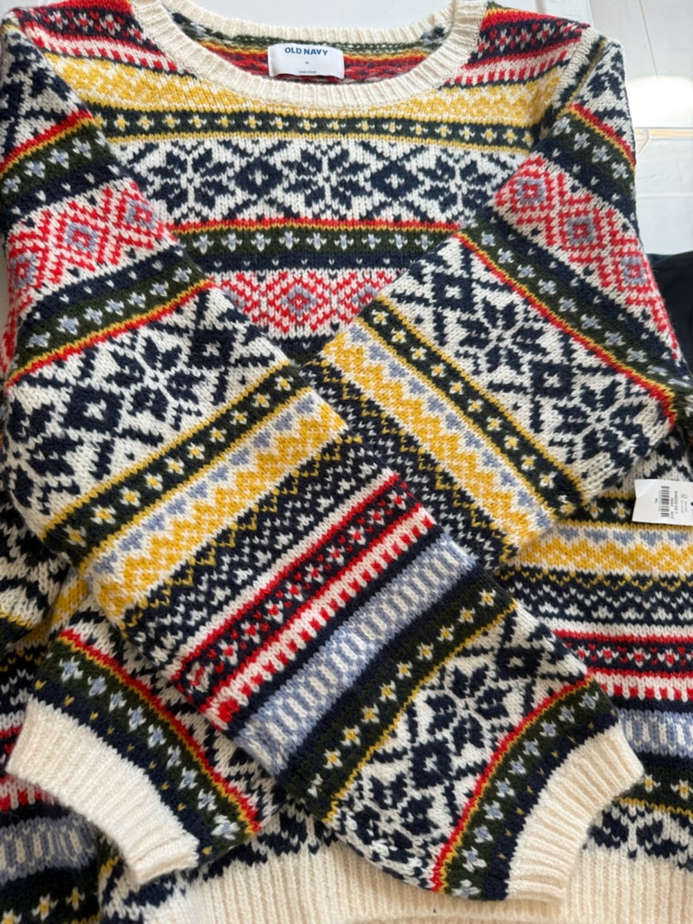Old Navy Cream, Navy, Red & Yellow Fair Isle Knit Sweater